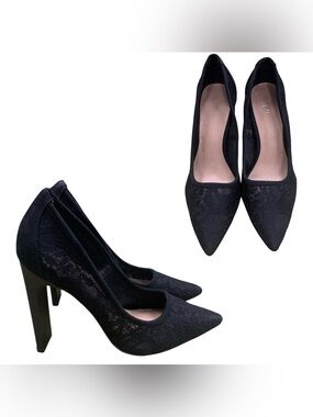 Call It Spring Black Lace Pointed Toe High Heel Pumps S9